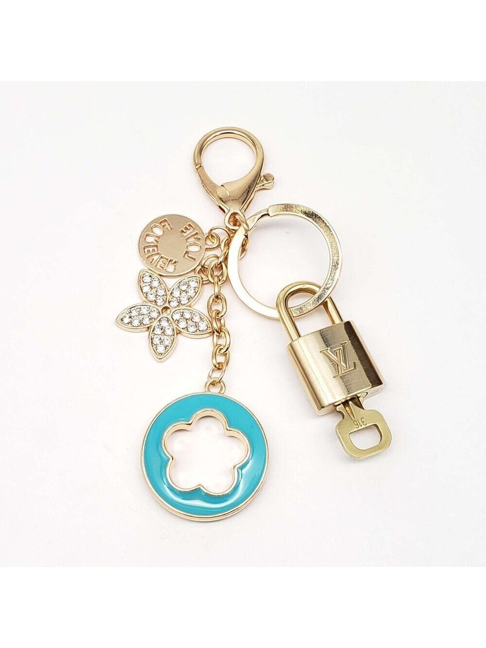 LV Authentic Gold Padlock 🔒 Key Set w/ Unbranded Flower Keychain Charm